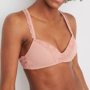 Aerie Pink Lace ribbed wireless bra